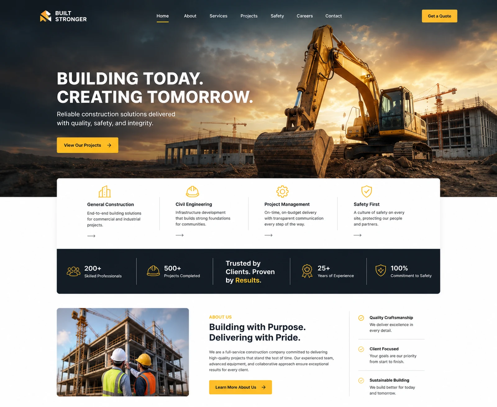 Premium construction and service business website design preview