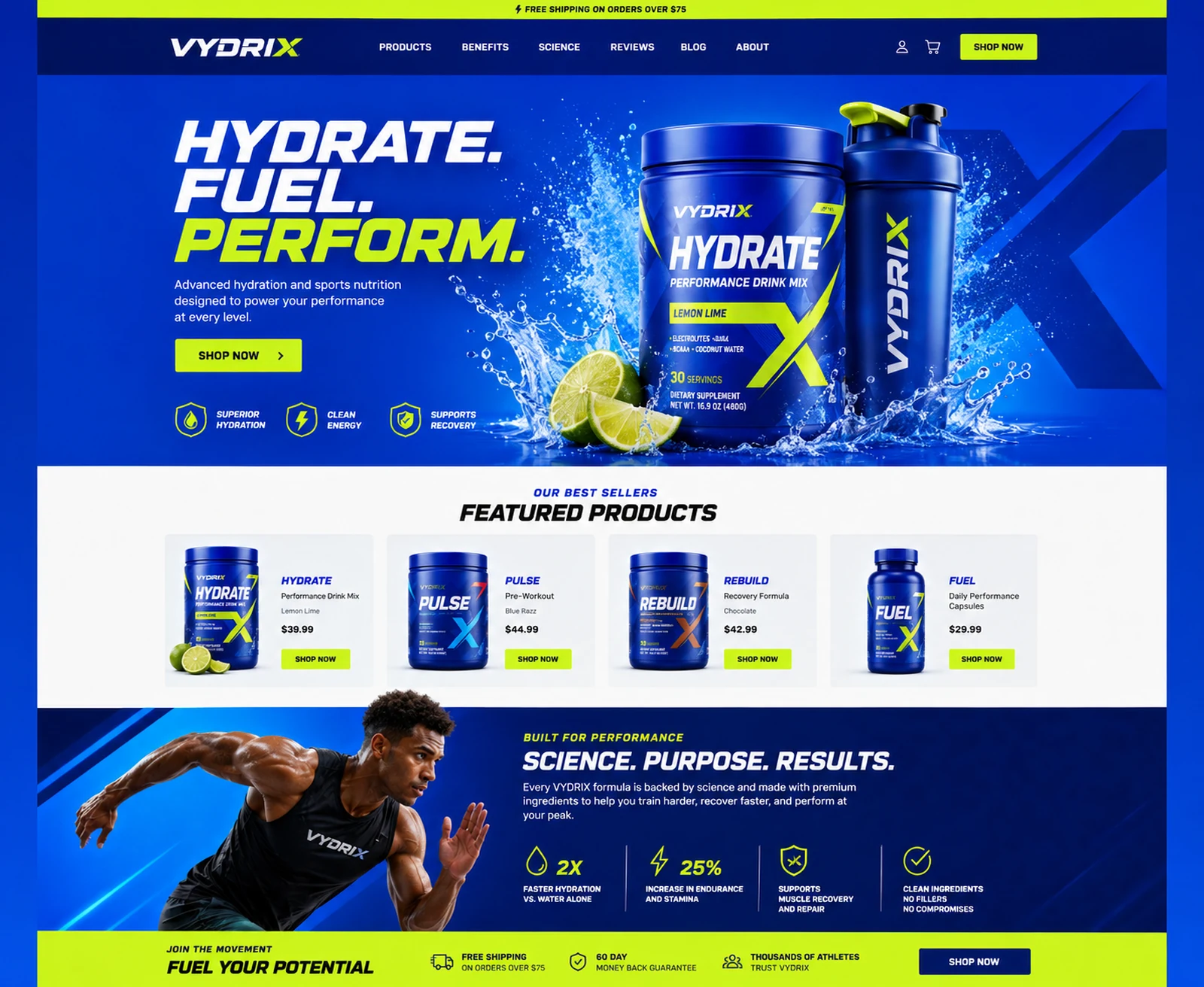 Premium sports nutrition website design preview
